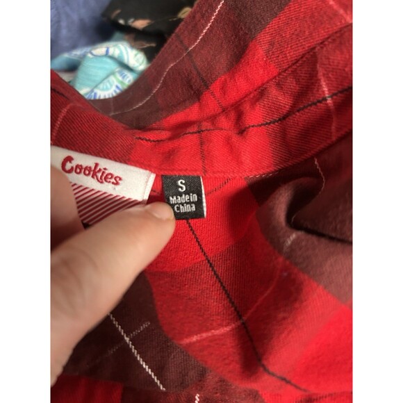 Cookies Flannel Shirt Mens Small Plaid Colorblock Button Up Shacket Winter Cozy - Picture 8 of 10
